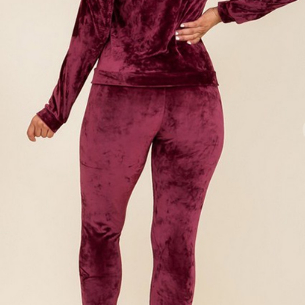 NEW Burgundy Velour Zippered Hoodie Jacket & Legging Set. Fits Size XS to MEDIUM - Picture 3 of 5